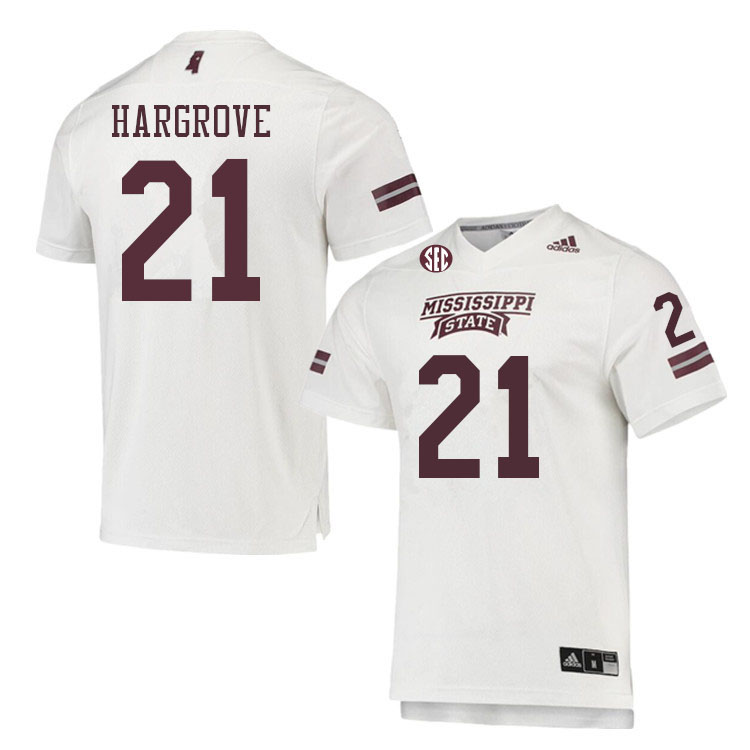 Men #21 Ke'Travion Hargrove Mississippi State Bulldogs College Football Jerseys Sale-White